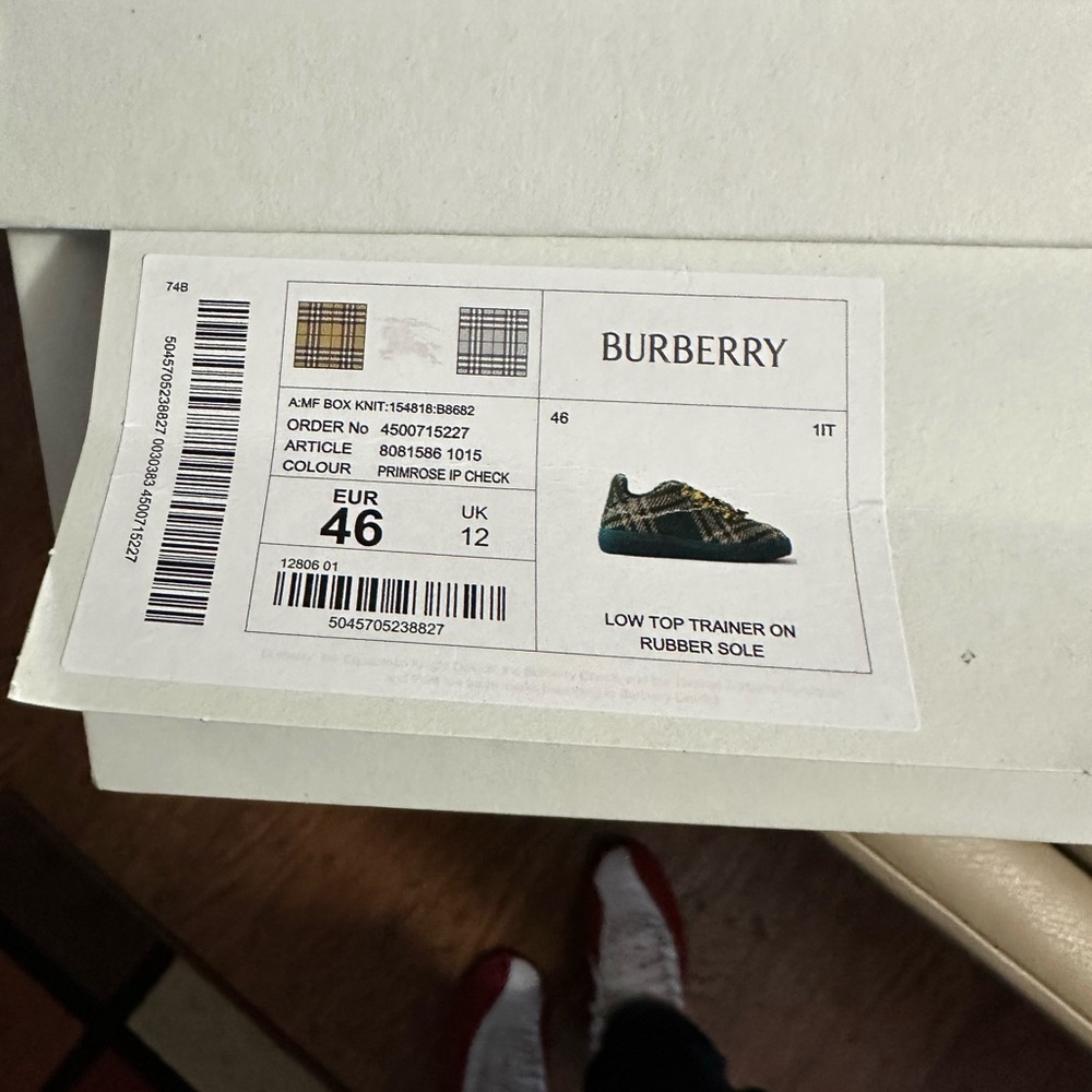Burberry Low Top Trainer in Prince of Check with Green Accents